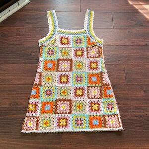 CROCHET 70'S Dress Multicolor Square Patterns